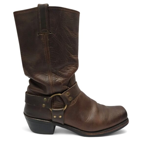 FRYE 12R Harness Boot Brown Oiled Leather Western Cowgirl Mid Calf Engineer Moto - Picture 1 of 9